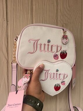 Juicy Couture White & Pink Heart Strawberry Coin Purse
